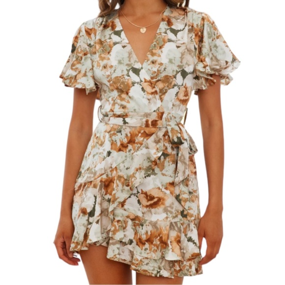 Saint + Secrets Wrapped‎ Floral Mini Dress